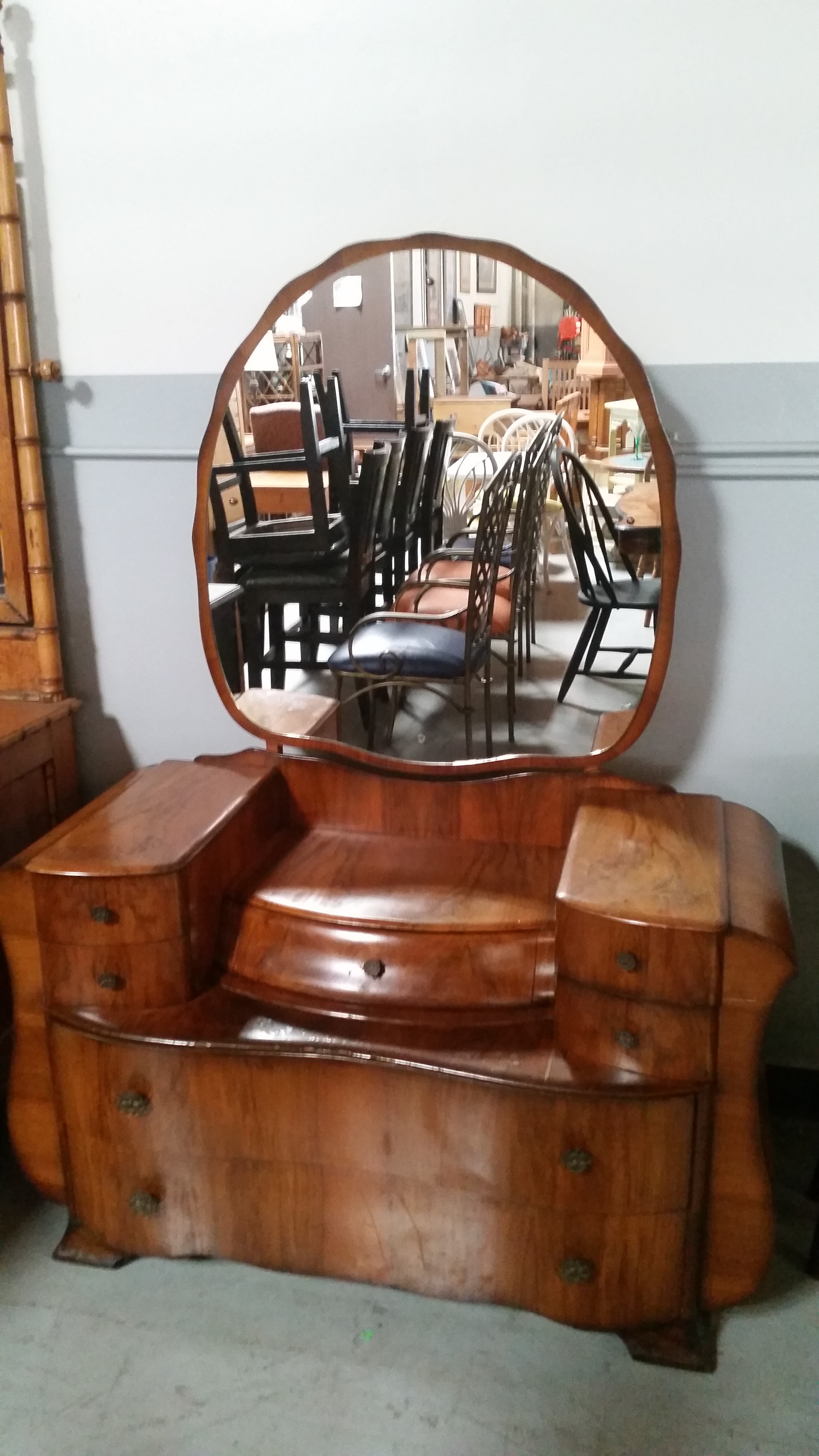 Antique Maple Wood Vanity Dresser with Mirror InstAppraisal